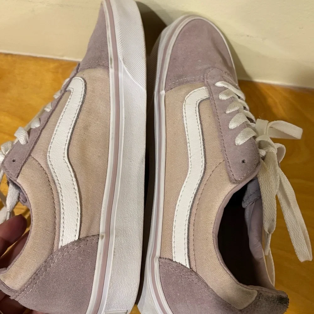 Vans Light Pink and White Sneakers Suede Canvas Low-Top